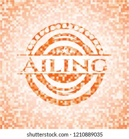 Ailing abstract orange mosaic emblem with background