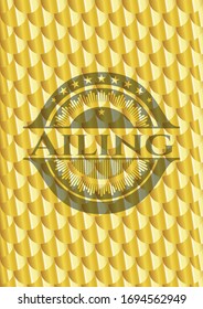 Ailing gold badge. Scales pattern. Vector Illustration. Detailed.