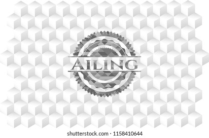Ailing grey emblem with geometric cube white background