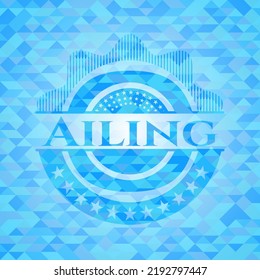 Ailing light blue emblem with mosaic background. 