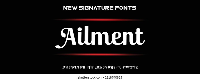 Ailment Handgezeichnete kalligrafische Vektormonoline. Signaturbriefe für Notfälle. Moderner Schriftzeichen-Kalligrafietyp. ABC Typografie lateinische Beschriftung Alphabet.