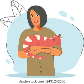 ailurophile holding Red tiger-cat concept, Cat Sitting in charismatic pose vector design, Pet Care Sitting Symbol boarding and training of animals Sign, mammals and human friendship stock illustration