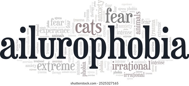 Ailurophobia: Fear of Cats word cloud conceptual design isolated on white background.