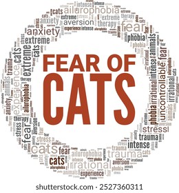 Ailurophobia: Fear of Cats word cloud conceptual design isolated on white background.