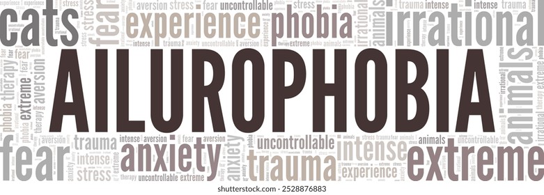 Ailurophobia: Fear of Cats word cloud conceptual design isolated on white background.