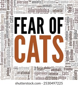 Ailurophobia: Fear of Cats word cloud conceptual design isolated on white background.