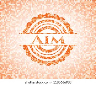 Aim abstract orange mosaic emblem with background