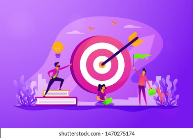 Aim achievement. Business motivation. Finance target. Solution searching. Goals and objectives, business grow, business plan, goal setting concept. Vector isolated concept creative illustration