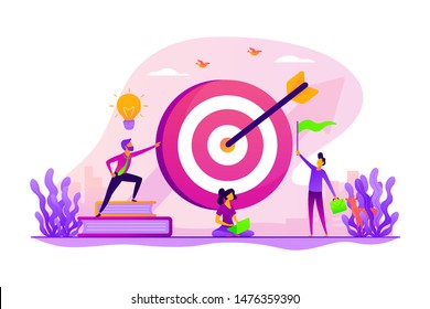 Aim achievement. Business motivation. Finance target. Solution searching. Goals and objectives, business grow, business plan, goal setting concept. Vector isolated concept creative illustration