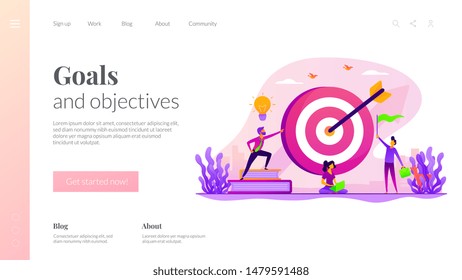 Aim achievement. Business motivation. Finance target. Solution searching. Goals and objectives, business grow, business plan, goal setting concept. Website homepage header landing web page template.