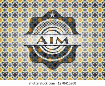 Aim arabic style badge. Arabesque decoration.