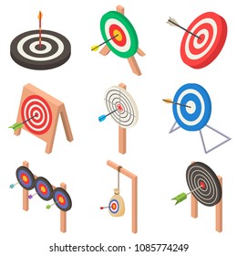 Aim archery icons set. Isometric illustration of 9 aim archery logo vector icons for web