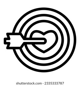 Aim and arrow to heart line icon, valentine day concept, target love and arrow sign on white background, shot and hit in heart icon in outline style for mobile concept. Vector graphics