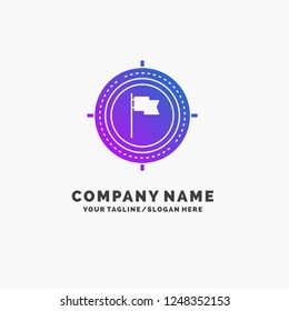 Aim, business, deadline, flag, focus Purple Business Logo Template. Place for Tagline.