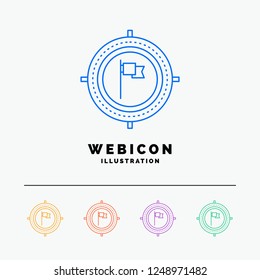 Aim, business, deadline, flag, focus 5 Color Line Web Icon Template isolated on white. Vector illustration