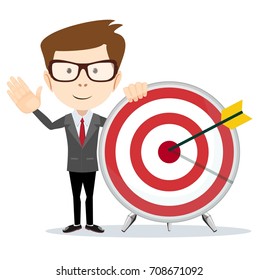 Aim in business. Vector illustration flat design. Smart solution to achieve mission. Direction victory. Aiming to target.
