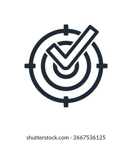 Aim with a check mark. Target is consent. Vector linear icon illustration isolated on white background.