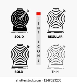 Aim, focus, goal, target, targeting Icon in Thin, Regular, Bold Line and Glyph Style. Vector illustration