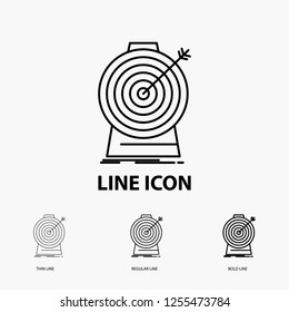 Aim, focus, goal, target, targeting Icon in Thin, Regular and Bold Line Style. Vector illustration