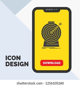 Aim, focus, goal, target, targeting Glyph Icon in Mobile for Download Page. Yellow Background