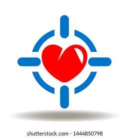 Aim heart icon vector. Heart attack logo. Target cardiology illustration. Health goal sign.