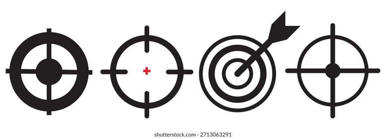 Ikone für App- und Webdesign anvisieren. Einfache Elementgrafik. Gun-Ziel-Symbol Web Vektor Sammlung in schwarzen Strichen
