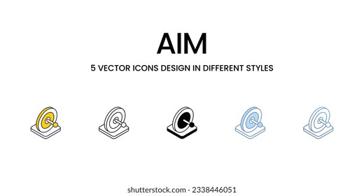 Aim Icon Design in Five style with Editable Stroke. Line, Solid, Flat Line, Duo Tone Color, and Color Gradient Line. Suitable for Web Page, Mobile App, UI, UX and GUI design.