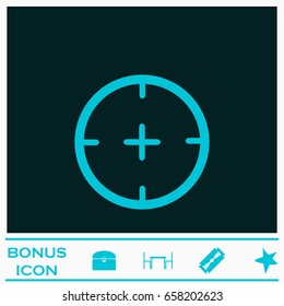 Aim icon flat. Blue pictogram on dark background. Vector illustration symbol and bonus icons