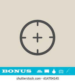Aim icon flat. Grey pictogram on light background. Vector illustration symbol and bonus button real estate, ottoman, vase, tv, fishing rod
