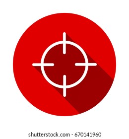 Aim icon flat isolated on red background with long shadow. flat icon