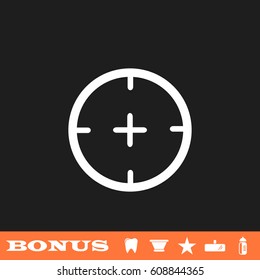 Aim icon flat. White pictogram on black background. Vector illustration symbol and bonus button tooth, vase, star, mirror, bottle