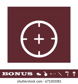 Aim icon flat. White pictogram on brown background. Vector illustration symbol and bonus icons