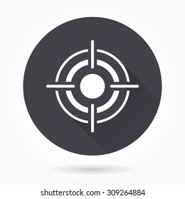 Aim  icon with long shadow, flat design. Vector illustration.