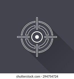 Aim icon with a long shadow on a black background. Vector illustration.