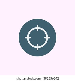 Aim icon, on blue circle background, white outline