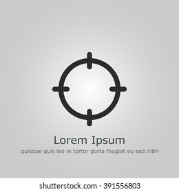 Aim icon, on grey background, dark outline, example text