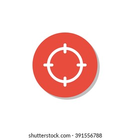 Aim icon, on white background, red circle border, white outline