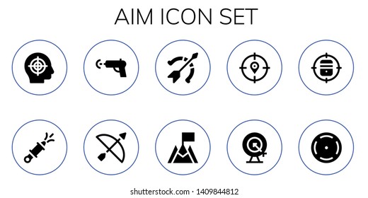 aim icon set. 10 filled aim icons.  Simple modern icons about  - Target, Water gun, Archery, Goal, Focus