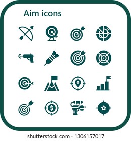 aim icon set. 16 filled aim icons.  Simple modern icons about  - Archery, Goal, Target, Radar, Water gun, Dart