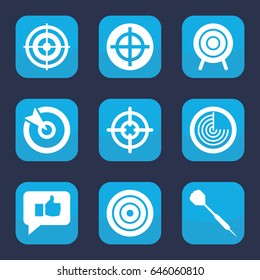 Aim icon. set of 9 filled aim icons such as radar, target, dart, sniper target