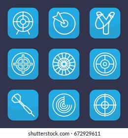 Aim icon. set of 9 outline aim icons such as radar, target, dart