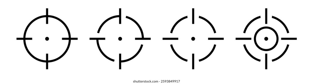 Aim icon set. Aim gun sight. Crosshair symbol. Editable line width