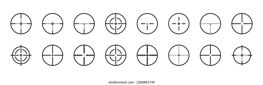 Aim Icon Set. Sniper Symbol, Geschäftsziel, Mobile Anwendung, Web Design, Spiele. Vektorsymbol in einfachem Stil einzeln auf weißem Hintergrund.