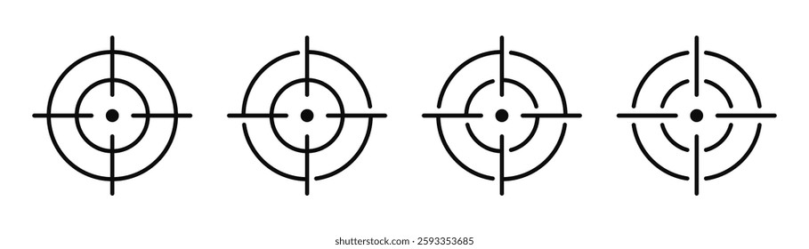 Aim icon set. Target aim symbol. Sniper crosshair. Shooting game and accuracy. Editable width