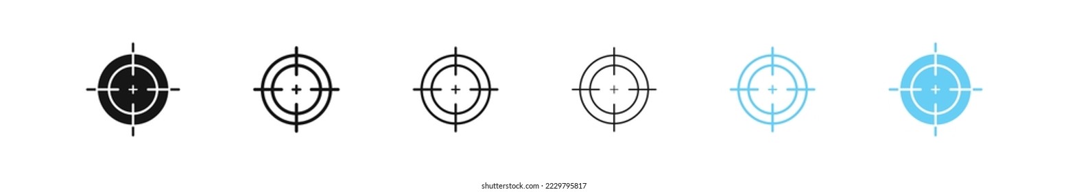 Icono de objetivo. Señal de francotirador. Símbolo de destino. Captura de pantalla de iconos de armas. Símbolos de enfoque. Signo aislado del vector.