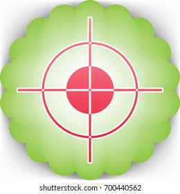 Aim icon. Vector. Pinkish icon with white contour on green background which similar to flower.