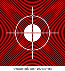 Aim icon. Vector. White icon on red and black radial pattern as background. Isolated.