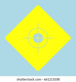Aim icon. Vector. Yellow romb with hole as icon on lightblue background.