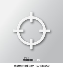 Aim icon in white  style with shadow isolated on grey background. For your design, logo. Vector illustration.
