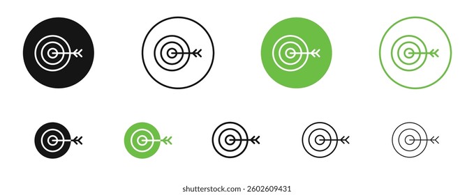 Aim icons in black and green colors. vector pack
